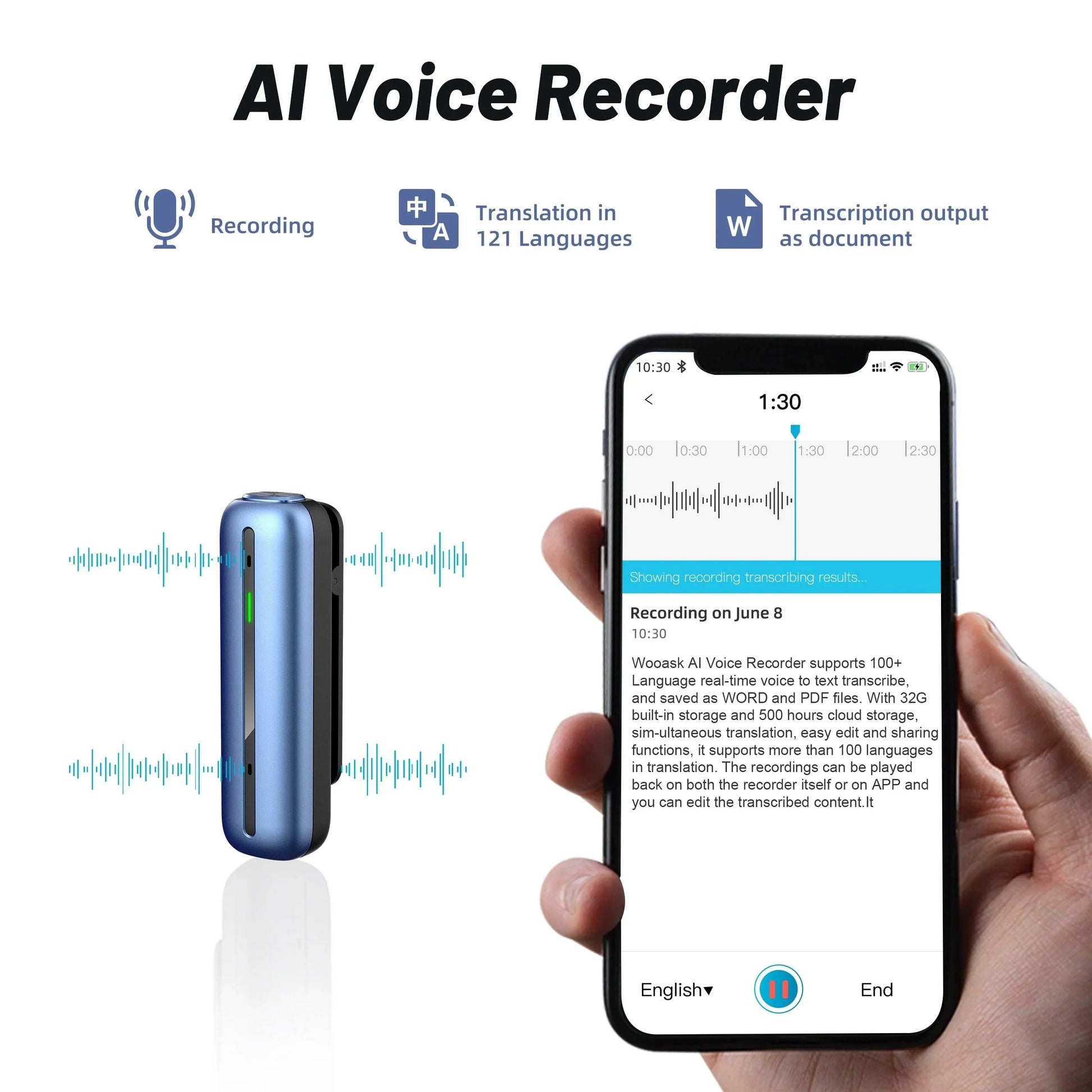 Wooask® S01 Offline AI Voice Recorder Device - WOOASK