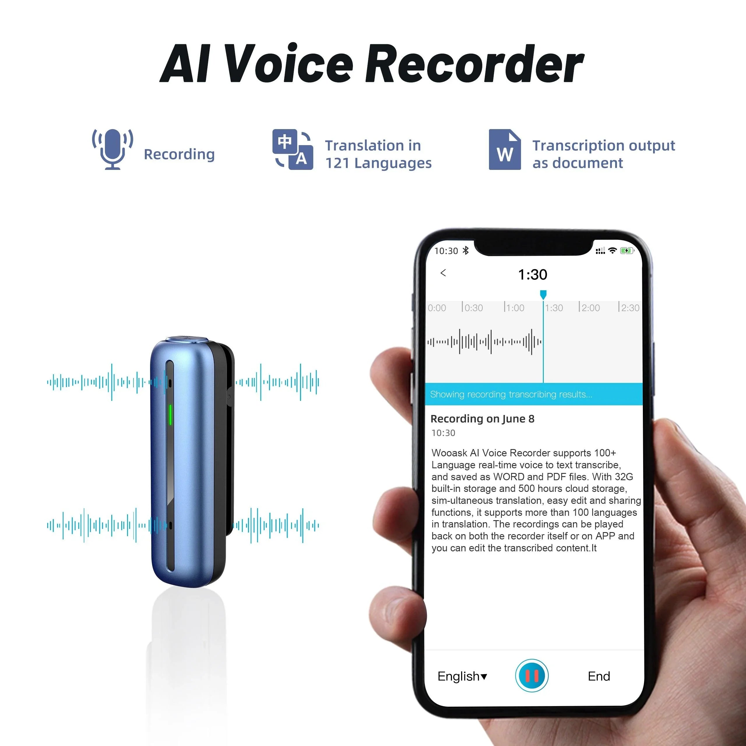 Wooask® S01 Offline AI Voice Recorder Device - WOOASK
