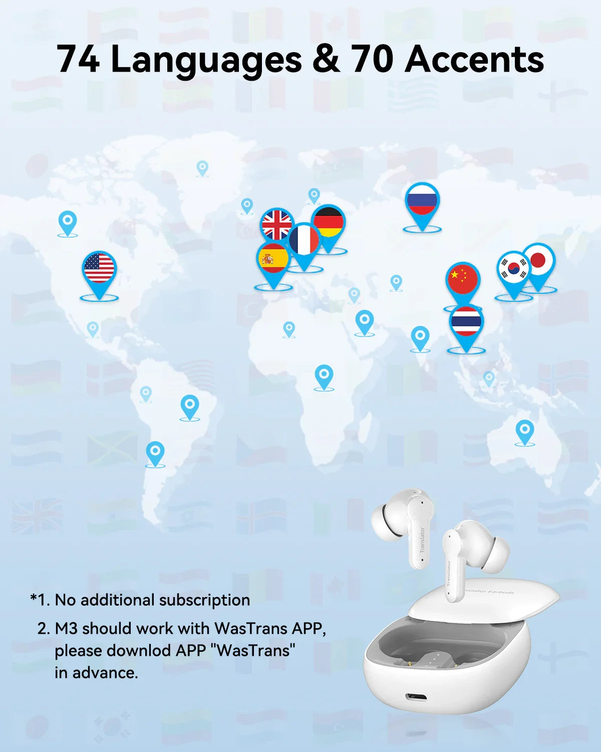 Wooask® M3 AI Off/Online Language Translator Earbuds – WOOASK