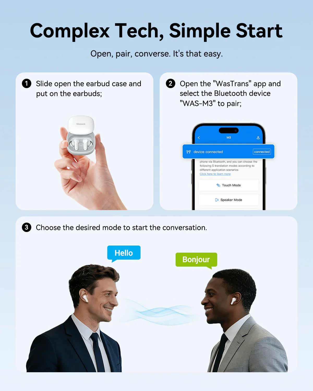 Wooask® M3 AI Off/Online Language Translator Earbuds – WOOASK